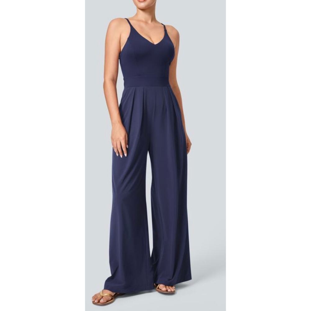HALARA Navy Blue Wide-Leg Jumpsuit